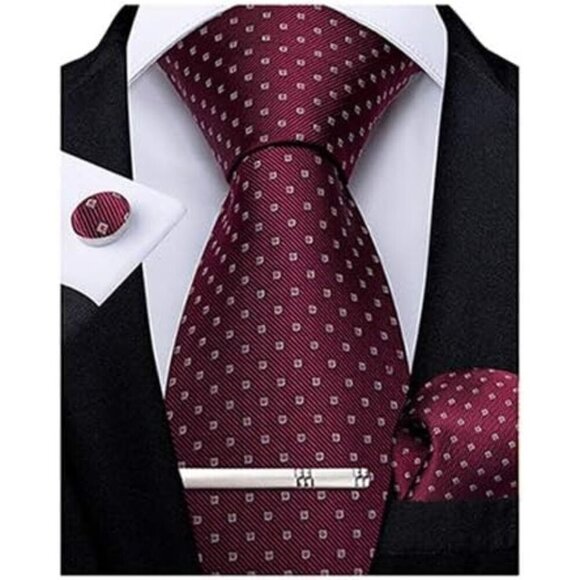 🆕Men Purple Plaid Silk Checkered Necktie Pocket Square Cufflinks Tie Clip Set